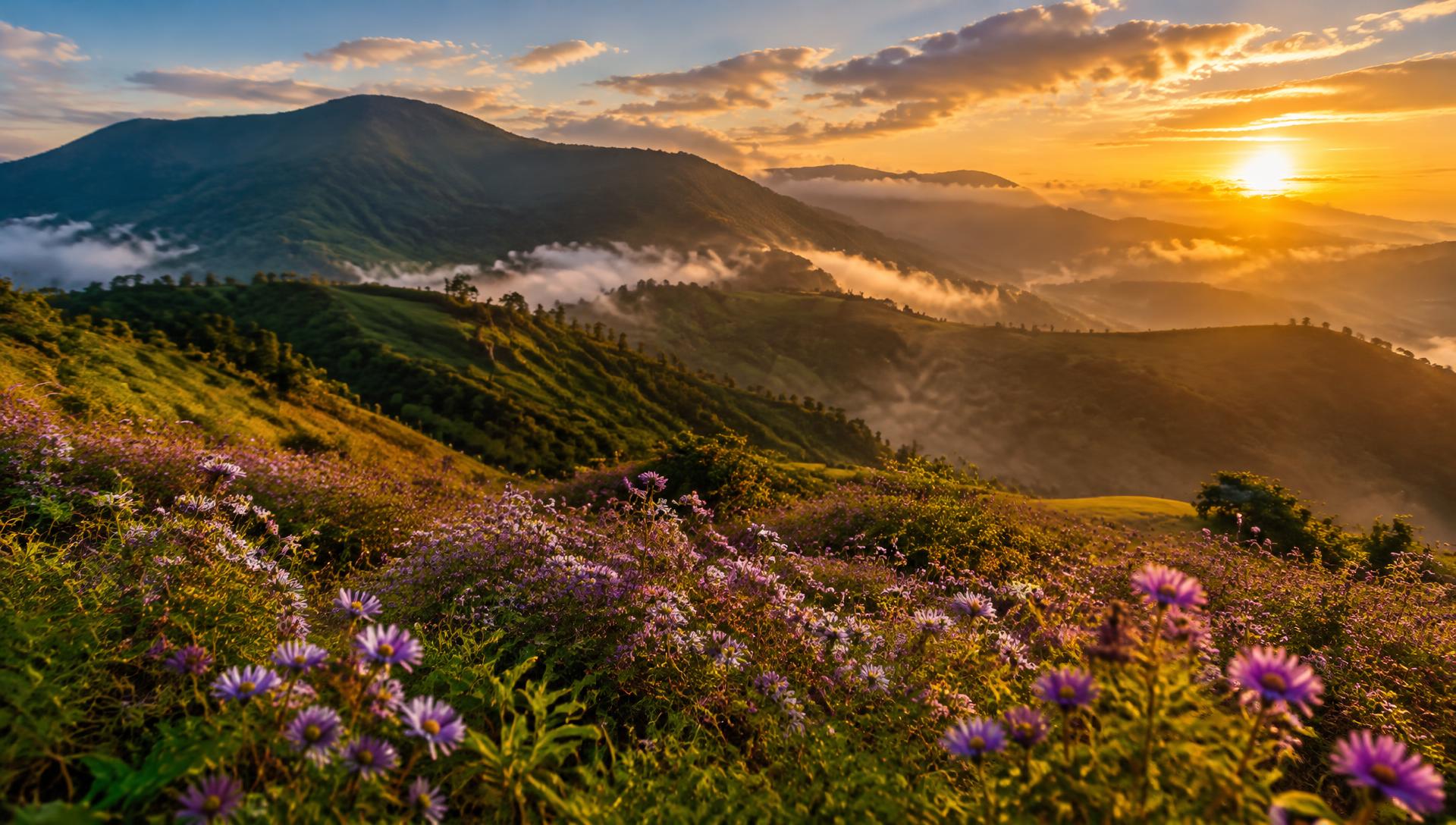 Philippine highlands with wildflowers